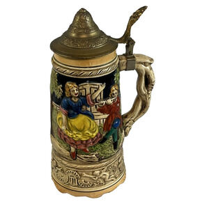 Vintage Ceramic German Beer Stein Swiss Music Box 9.5” Tall Working